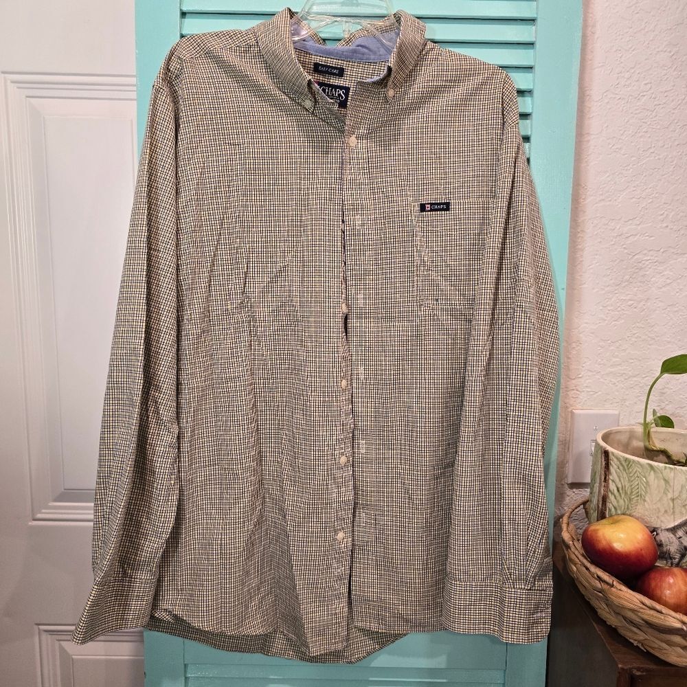 Chaps Green and White Casual Button Down Shirt